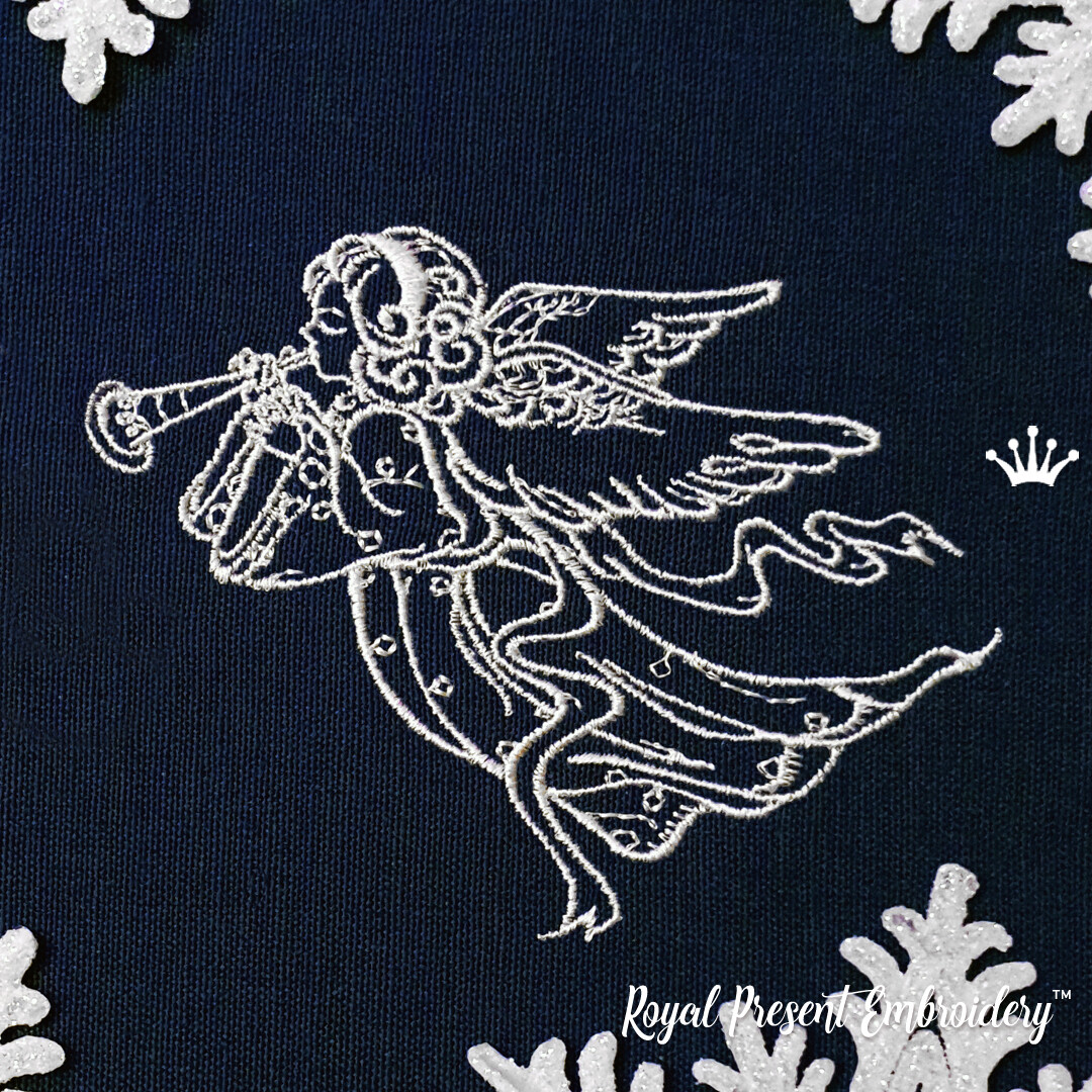 Christmas Angel with a Horn Machine Embroidery Design - 3 sizes