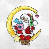 Santa Claus on the Moon Machine Embroidery Design - 4 sizes