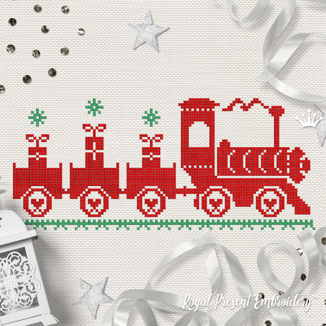 Christmas Train Cross-stitch Free Machine Embroidery Design - 3 sizes