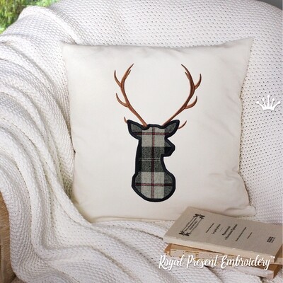 Deer Head Applique Machine Embroidery Design - 5 sizes