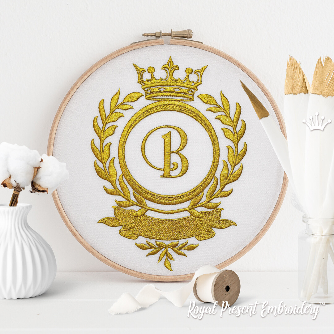 Machine Embroidery Design Gold Vignette with crown - 3 sizes