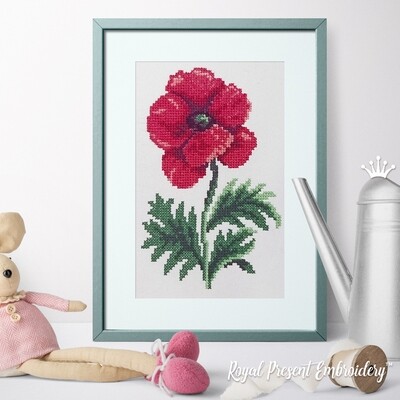 Cross-stitch Machine Embroidery Design Red poppy