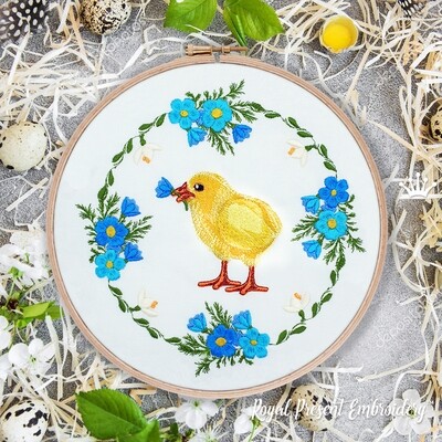 Easter Chicken with forget-me-not wreath Embroidery Design - 2 sizes