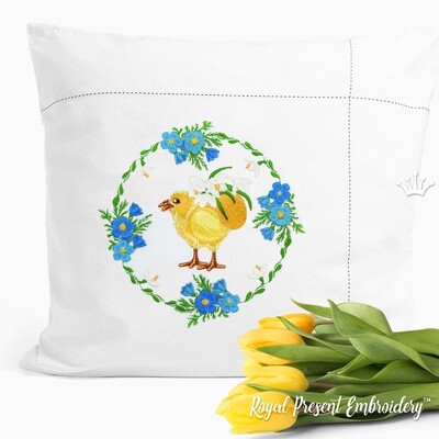 Easter Chicken with snowdrops wreath Embroidery Design - 2 sizes