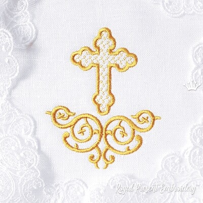 Christian Cross with Decor Machine embroidery design - 2 sizes