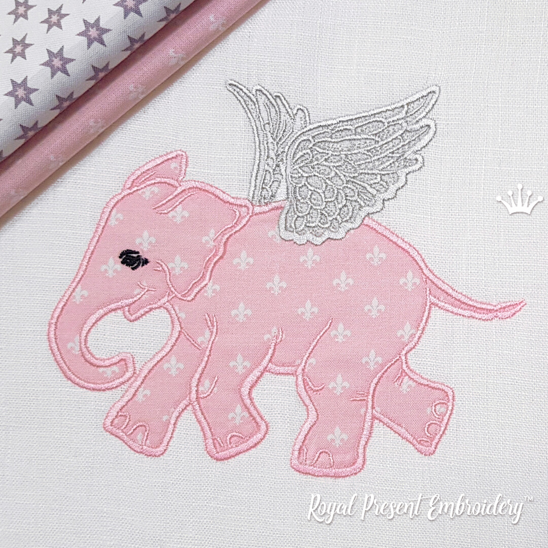 Angel flying Baby Elephant Applique Embroidery Design - 5 sizes