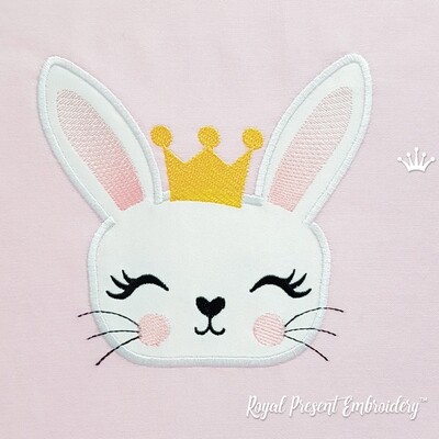 Bunny in the crown Applique Embroidery Design - 3 sizes
