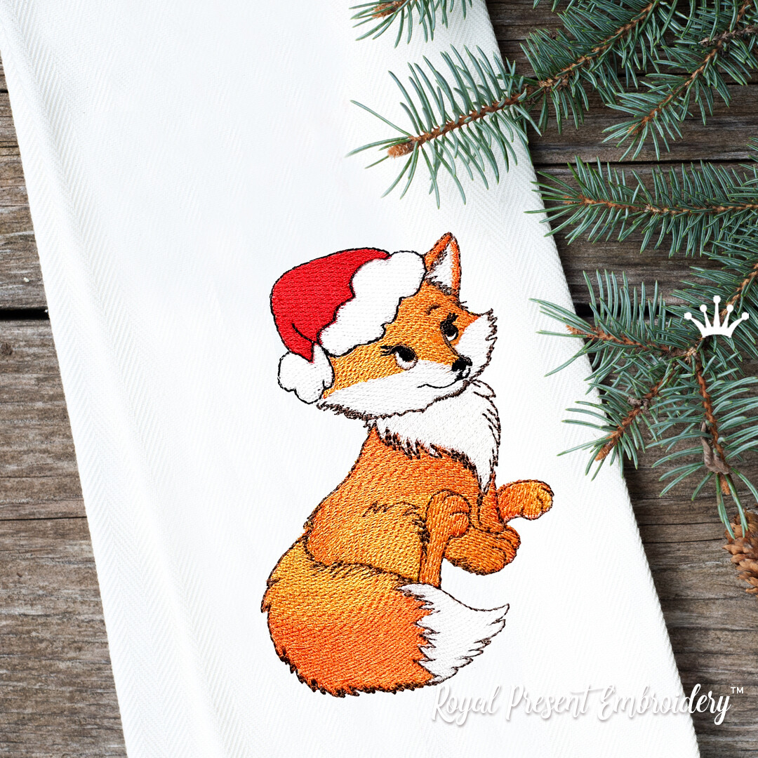 Sweet Christmas Fox Embroidery Design - 2 sizes