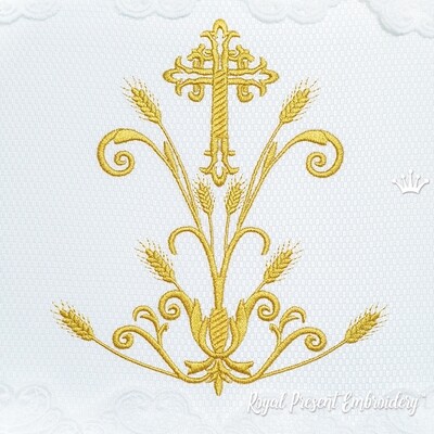 Cross with wheat ornament Machine embroidery design - 3 sizes