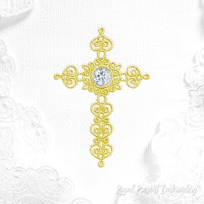 Machine embroidery design Christian Cross with Crystal
