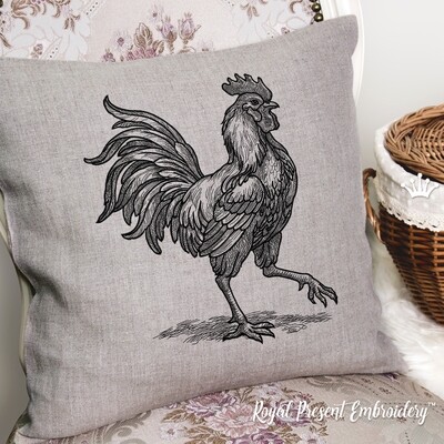 Single Color Rooster Machine Embroidery Design - 8 sizes