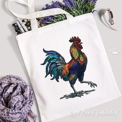 Colorful Rooster Machine Embroidery Design - 8 sizes