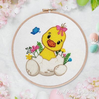 Easter Duckling and egg Machine embroidery design