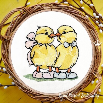 Easter Chickens with Bows Machine Embroidery Design - 3 sizes