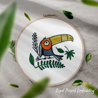 Tropical Toucan on a branch Machine Embroidery Design