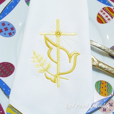 Cross with Dove Machine Embroidery Design - 3 sizes