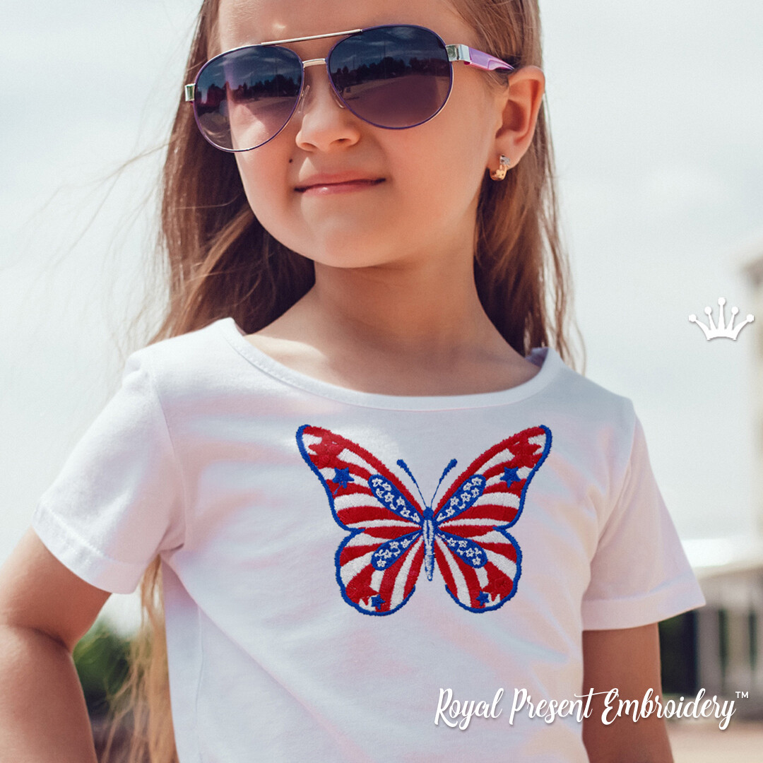 Machine embroidery design USA flag butterfly - 2 sizes