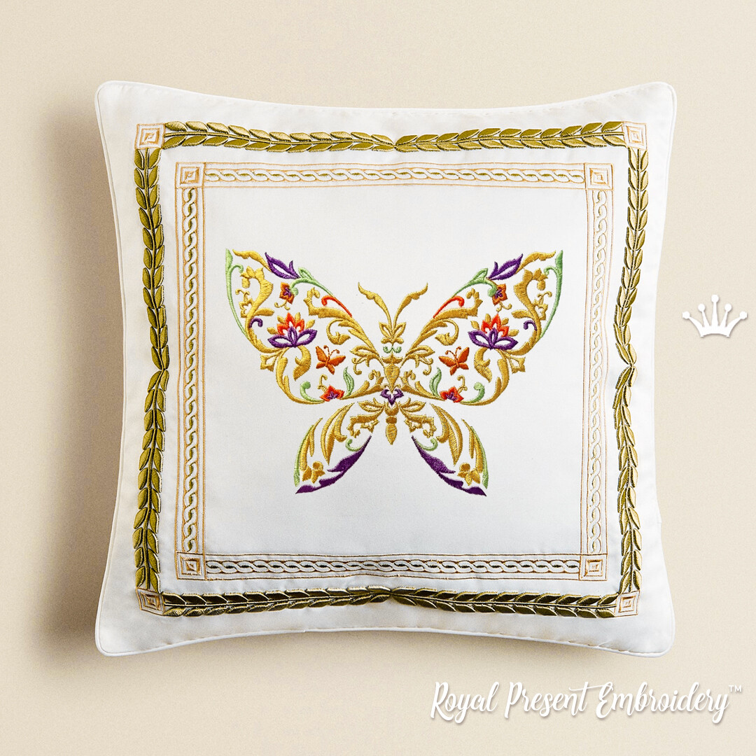 Machine Embroidery Design Decorative butterfly with mix of floral ornament elements - 3 sizes