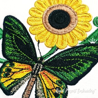 Butterfly on sunflower Machine Embroidery Design - 3 sizes