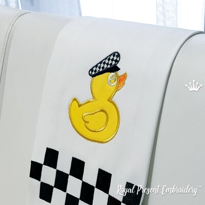 Checkered Yellow Duckling Applique with Border Machine Embroidery Designs