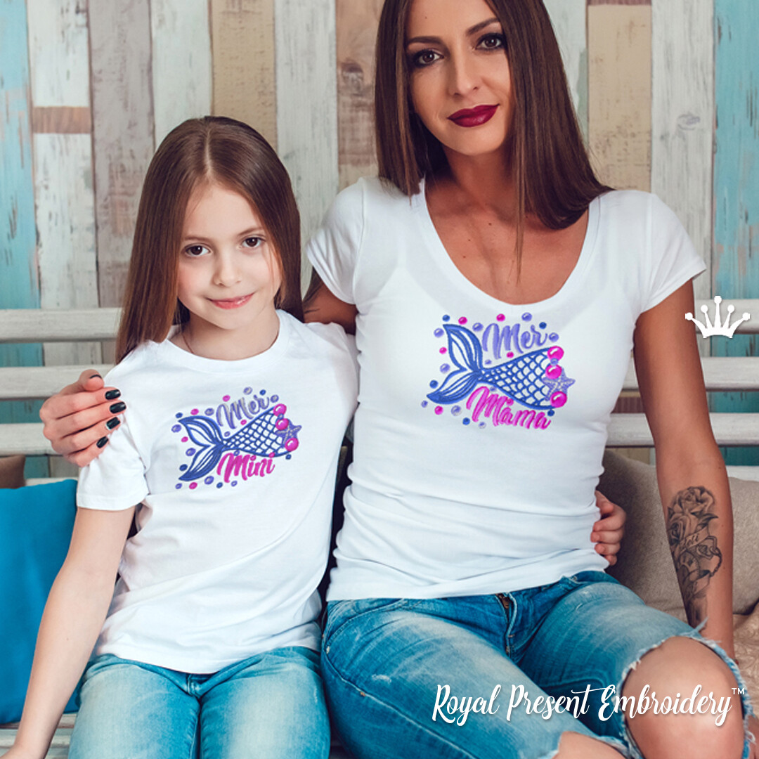 Mermaid mom and daughter Machine Embroidery Designs - 2 sizes