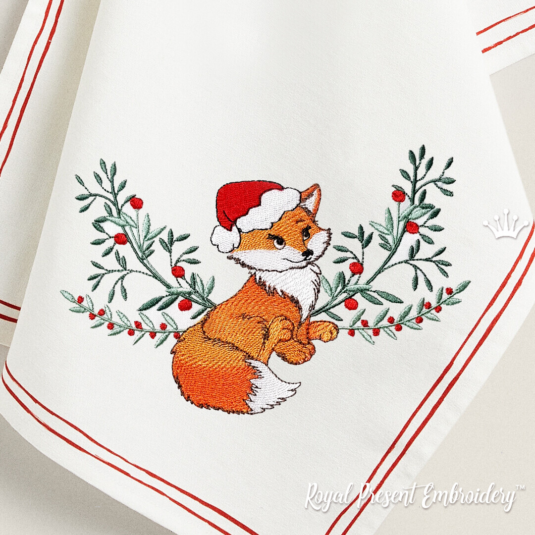 Christmas Fox Machine Embroidery Design - 2 sizes