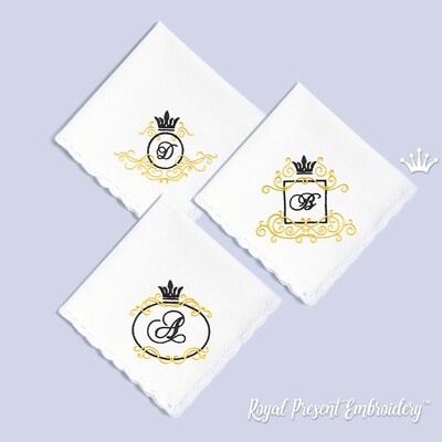 Monogram Frames with crown Machine Embroidery Designs Set