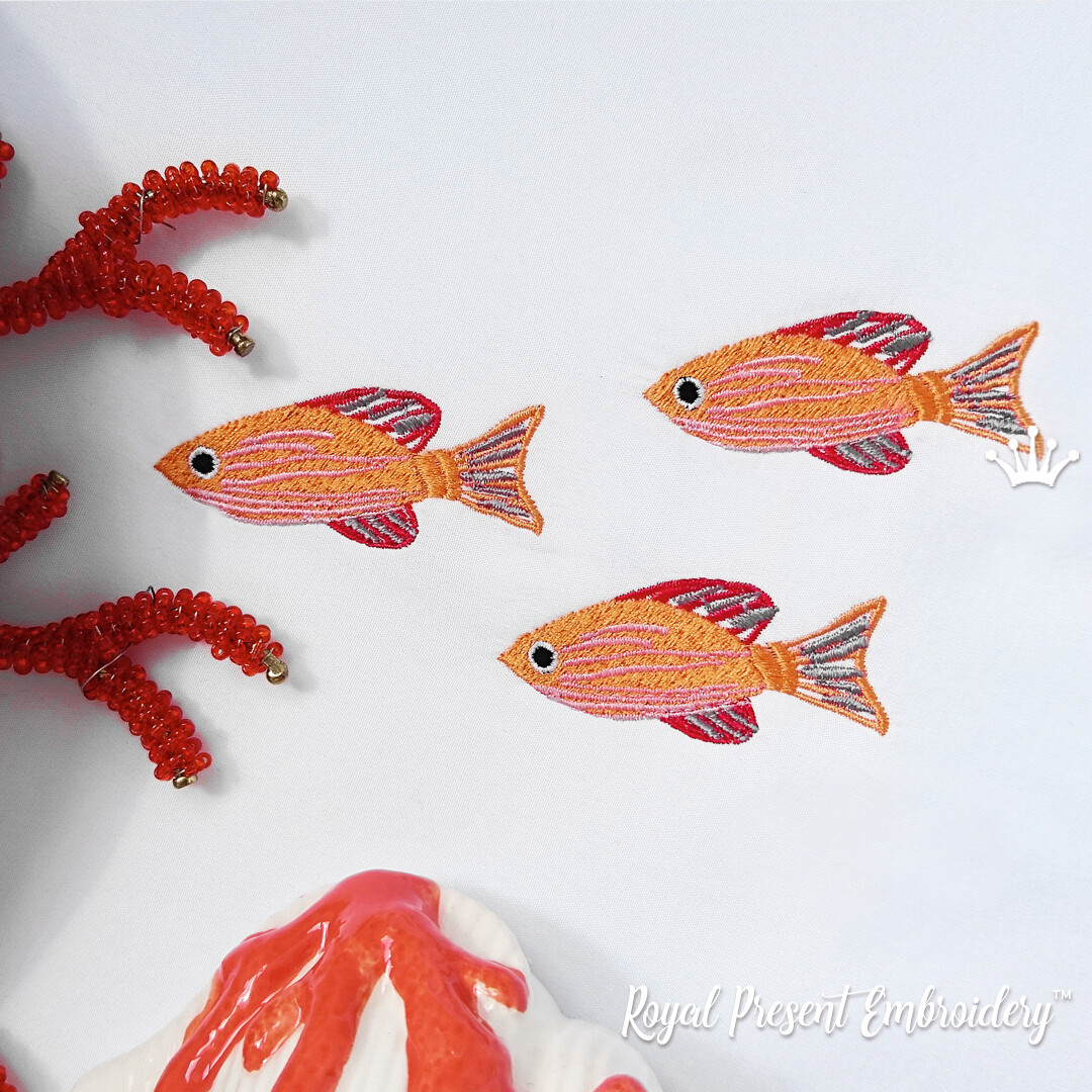 Machine Embroidery Design Group of fish - 2 sizes