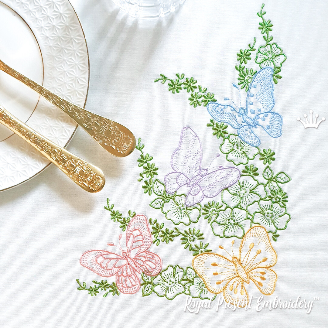 Machine Embroidery Design Multicolored butterflies - 3 sizes