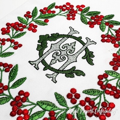 Wreath with 3D Berries machine embroidery design - 3 sizes