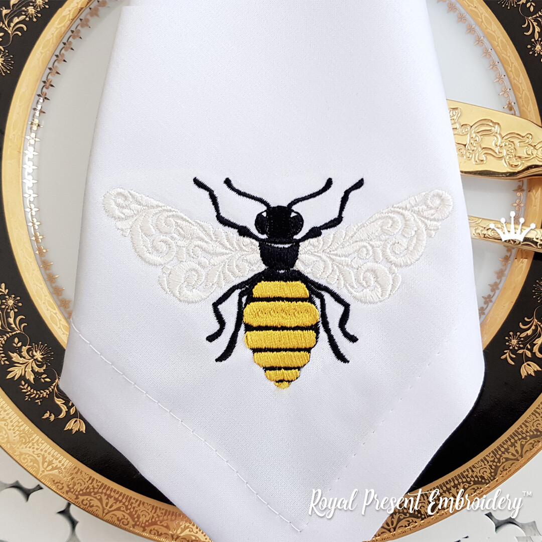 Ornate Bee machine embroidery design - 2 sizes