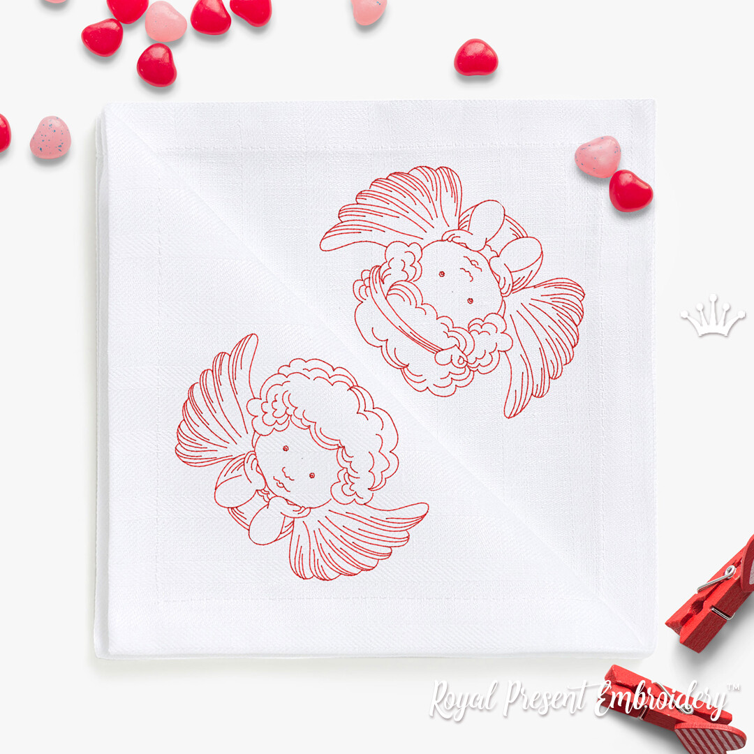 Redwork Machine Embroidery Designs St. Valentine´s Angels - 3 sizes