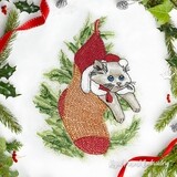 Little Christmas Kitten in stocking Machine Embroidery Design - 4 sizes