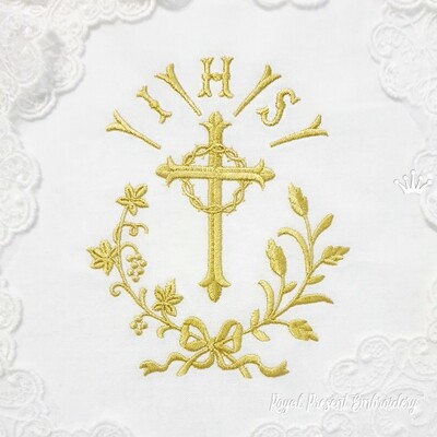 Cross of Jesus Christ with a crown of thorns Machine embroidery design - 3 sizes