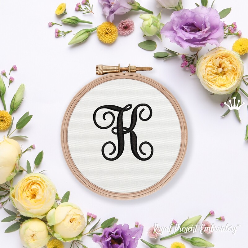 K Monogram Machine Embroidery Design - 2 sizes