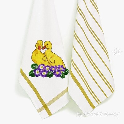Two Ducklings in primroses Machine Embroidery Design - 2 sizes