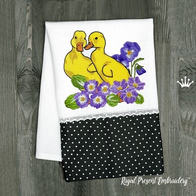 Ducklings in primrose large machine embroidery design - 5 sizes