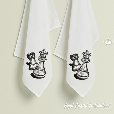 Queen and Rook Chess Machine Embroidery Design - 5 sizes