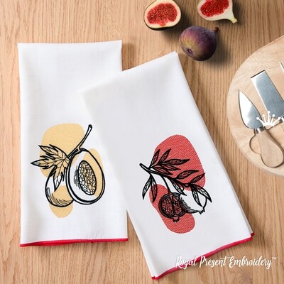 Papaya and Pomegranates Machine Embroidery Designs - 4 sizes