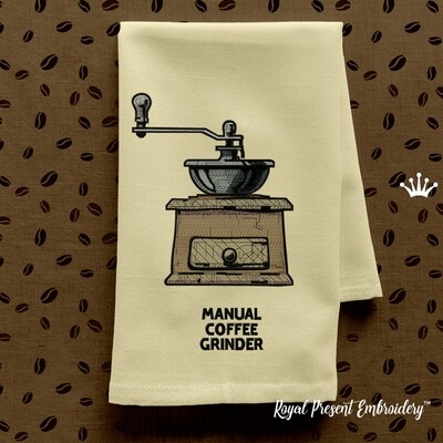 Manual Coffee Grinder Machine Embroidery Design - 3 sizes