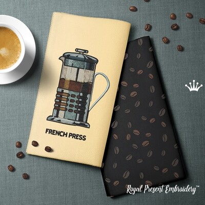 French Press Machine Embroidery Design - 3 sizes