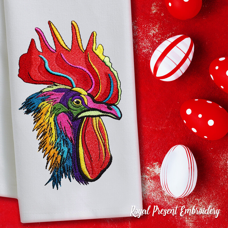Colorful Rooster Pop art Machine Embroidery Design - 5 Sizes