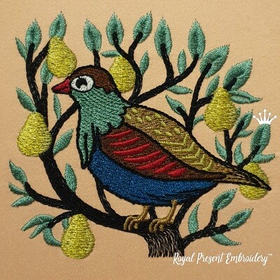 Partridge on a pear tree Machine embroidery design