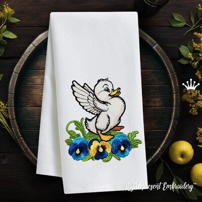 Spring Gosling with pansies Machine Embroidery design