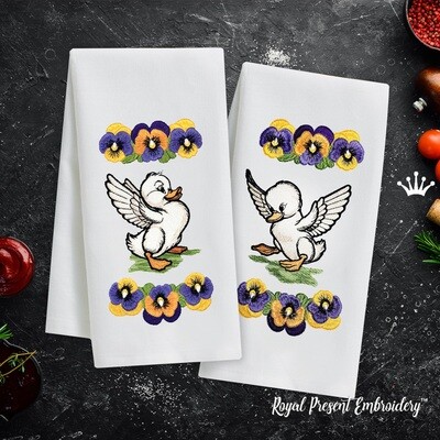 Spring Gosling with pansies set Machine Embroidery designs