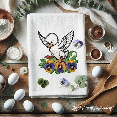 Gosling among flowers Machine embroidery design
