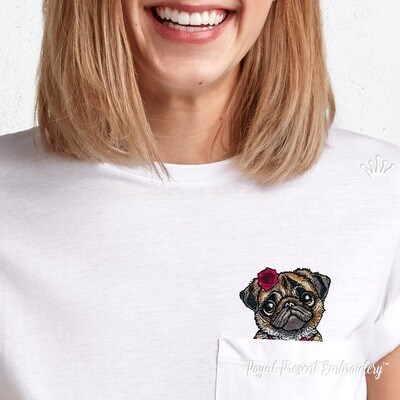 Girl Pug pocket portrait Machine embroidery design
