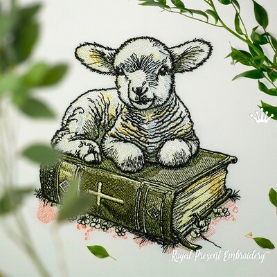 Lamb of God on the Bible Medium Machine embroidery design