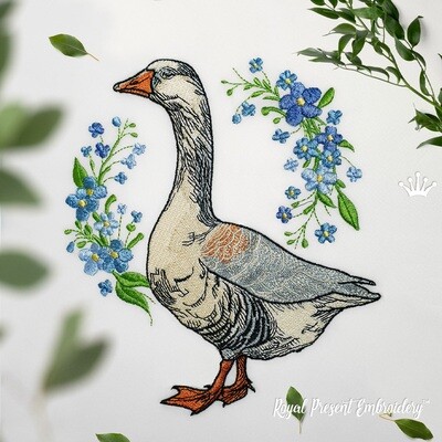 Goose with forget-me-nots set of machine embroidery designs
