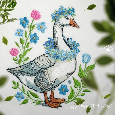 Girl Goose with forget-me-nots set of machine embroidery designs